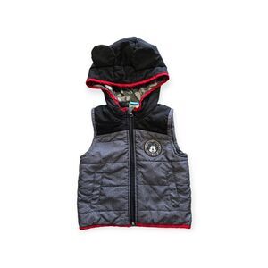 Disney Mickey Mouse Puffer Vest Boys 3T Gray Black Hood Ears Zip Up